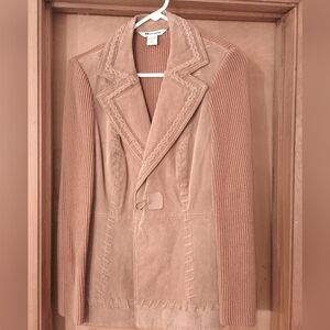 VTG Peter Nygard embossed suede leather & knit z jacket. 10/12